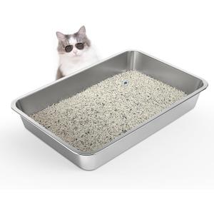 WENBOKMIN Stainless Steel Cat Litter Box - (23.5" L x 15.5" W x 4" H) | Non Slip, Easy to Clean, Never Absorbs Odor, Stains, or Rusts