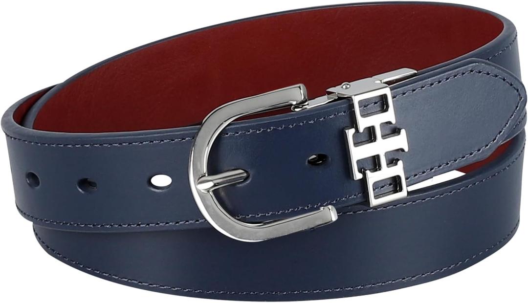 Tommy Hilfiger womens Two-in-one Reversible Slim Width Casual Leather Belt for Jeans, Trousers and Dresses (Large, Navy/Red)