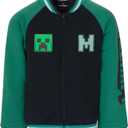Minecraft Zip Up Varsity Bomber Jacket Little Kid to Big Kid Sizes, Size 18-20, (Black)