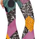 St Patrick's Day Bell Bottom for Women Shamrock Clover Printed Flare Leg Pants (Multicolored Halloween) Small