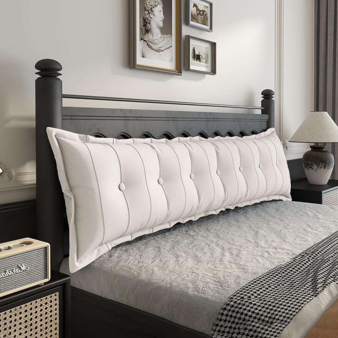 Johnear Large Headboard Pillow Cotton Linen Daybed Cushion Support Backrest Bolster Pillow Support Positioning Bed Sofa Rest Reading Pillow Ivory White, 76 x 3 x 20 inches