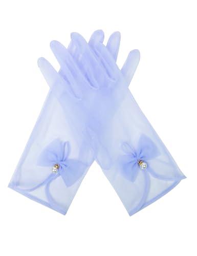 QRBTSCL Women's Bow Tea Party Gloves Sheer Glove Elegant Mesh Short Gloves Wedding Bridesmaids Prom Evening Opera Glove Lavender