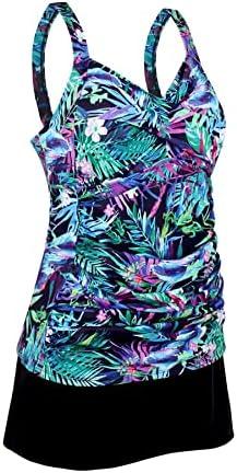JINXUEER Women’s Plus Size Swimwear Floral Tankini Set Ruched Modest Two Piece Skirt Swimsuit 16