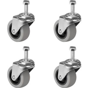 2" Caster Wheels, Threaded Stem Casters Set of 4 Heavy Duty, 5/16''-18 x 1" (Screw Diameter 5/16", Stem Length 1"), Rubber Swivel Casters for Cart Furniture (4 Swivel)