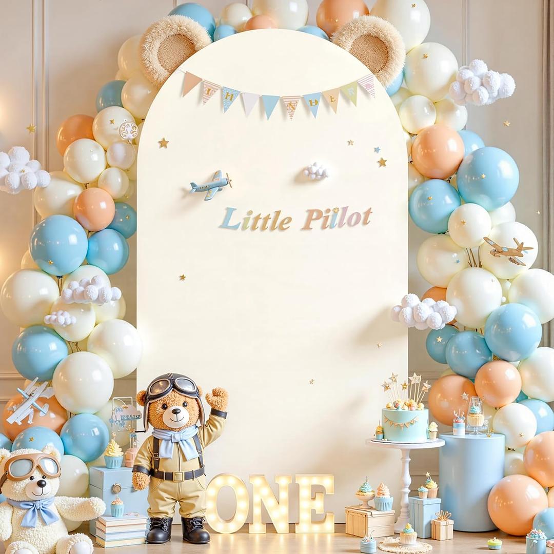 Beige Arch Backdrop Covers, 7.2FT Polyester Fitted Wedding Arch Stand Cover Round Top Chiara Stretchy Arch Backdrop Cover for Birthday Party Ceremony Banquet Decoration