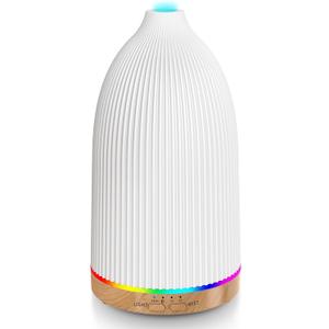 URPOWER Essential Oil Diffusers for Home with 7 LED Color Changing Lights, Timer & Auto-Off Ultrasonic Aromatherapy Diffuser Cool Mist Humidifer Scent Diffuser for Bedroom, Office, Yoga (Striped White)