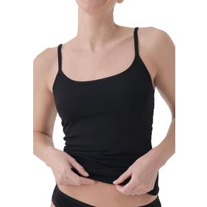 Pact Women's Cotton Camisole Tank Top with Built-in Shelf Bra (Large, Black)
