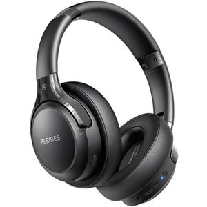 BERIBES Bluetooth Headphones Over Ear, 65H Playtime and 6 EQ Music Modes Wireless Headphones with Microphone, HiFi Stereo Foldable Lightweight Headsets (Black)