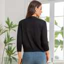 Women's Cropped Open Front Knit Cardigan V-Neck 3/4 Sleeve Lightweight Bolero Short Shrugs Sweaters Tops Black XL (Black, XL)