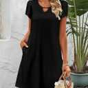 Zeagoo Women's Casual A-Line Dresses with Pockets Summer Floral Tshirt Dress Short Sleeve Mini Dress Flowy Sundresses (Black, XL)