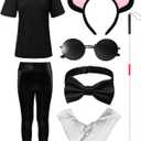 Crowye 7 Pcs Halloween Women Mouse Costume Set Ears Headband Walking Stick Tshirt Pants Bow Tie Glove Sunglasses (Large)