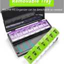 Extra Large Weekly Pill Organizer 2 Times a Day - Remtise Am/Pm Daily Pill Case Medicine Organizer, Push Button 7 Day Pill Box for Pills/Vitamin/Cod Liver Oil/Supplements (Purple & Green)