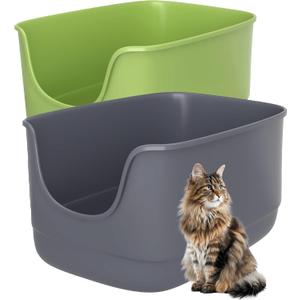 Gefryco Jumbo Cat Litter Box with High Sides, Extra Large for Muti Cats Open Big Cat Litter Box Anti-Splashing, High Wall Litter Tray for Indoor Medium and Large Cats(2Pack)