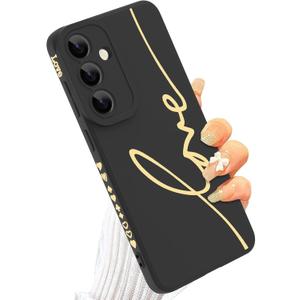 MOWIME for Samsung Galaxy S25 Plus Case, Back Cute Plating Love Letter Pattern with Anti-Fall Lens Cameras Protection Soft TPU Shockproof Phone Cases for Women Girls-Black