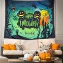 Lyxinarhy Halloween Blacklight Wall Tapestry - Night Tapestry Wall Hanging Haunted Woods with Grave and Pumpkins, UV Reactive Blanket for Bedroom Living Room Dorm Decor (Scary Pumpkin, 51 * 59 IN)