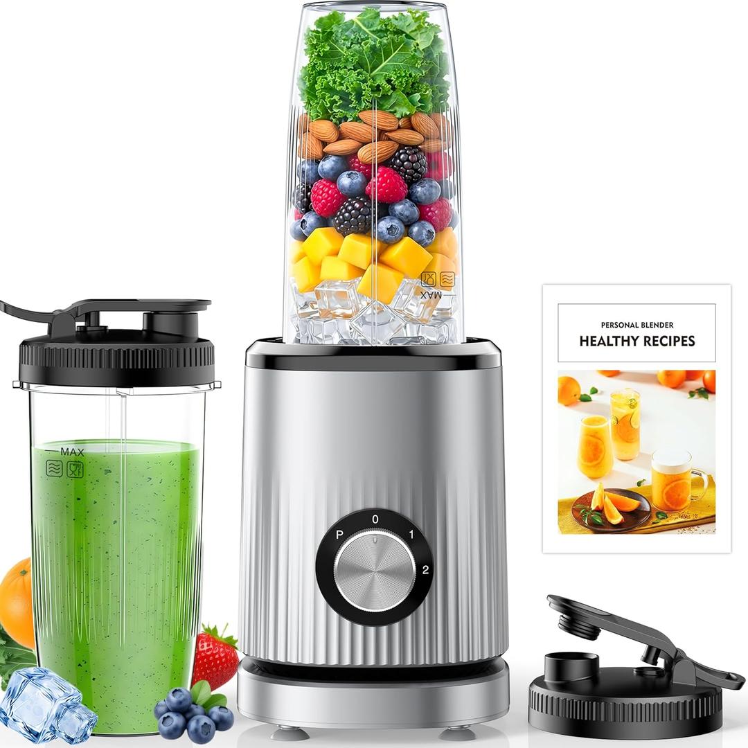 Blender for Smoothies Portable Personal Blender for Shakes and Smoothies for Kitchen with 2 * 24oz Portable Cups and Extra Lid, Smoothie Maker Machine for Juices, Baby Food, Nutritious Recipe (Grey)