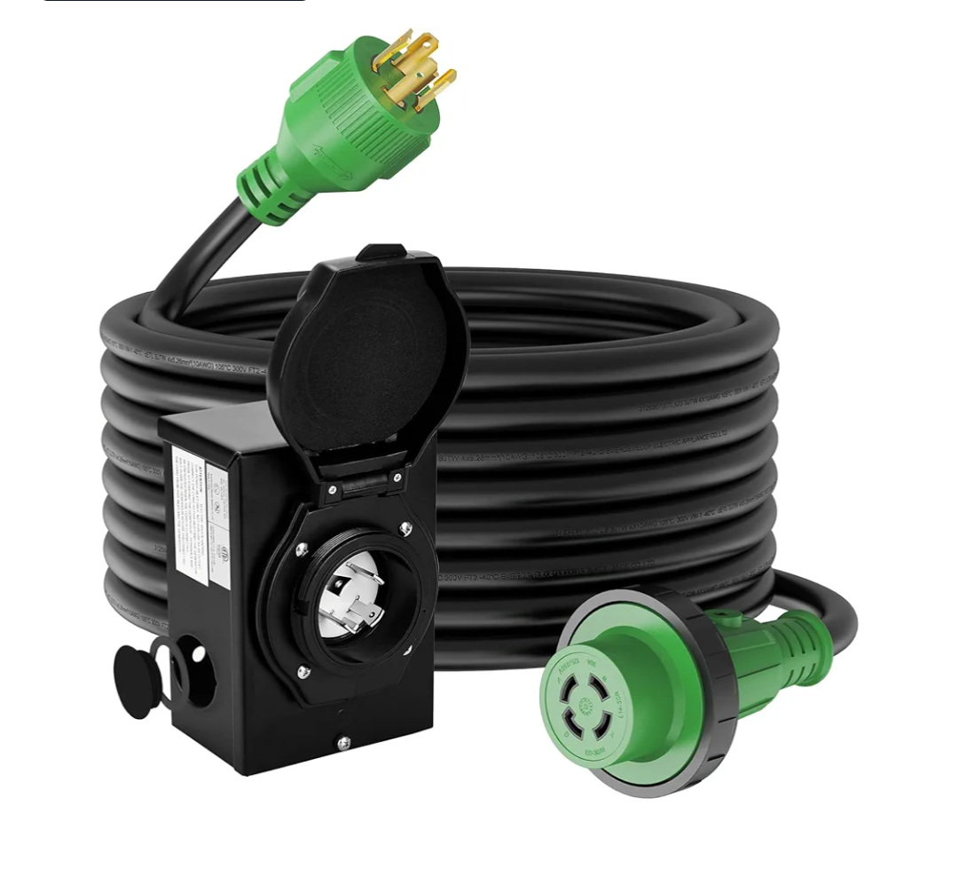 Emergency Power Combo Kit, 100 Foot 30 Amp Generator Cord and Power Inlet Box, NEMA L14-30P to L14-30R Generator Cord with NEMA L14-30P Pre-Drilled Generator Inlet Box, ETL Listed