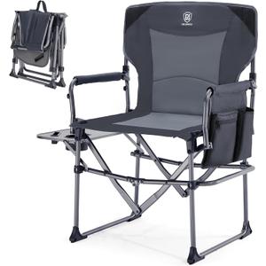 EVER ADVANCED Camping Directors' Chair with Side Table, Portable Folding Chair with Compact Size, Heavy Duty Lawn with Pocket for Camping, Lawn, Sports and Fishing, 400lbs, Grey