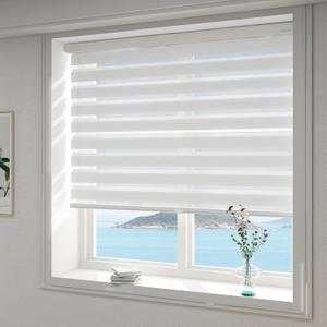 Cordless Zebra Blinds for Windows (35" W x 64" H,White) Dual Layer Fabric Roller Shades, Custom, Sheer Shades Ideal for Home,Sliding Glass Door and Office