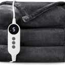 HYLEORY Heated Electric Blanket Throw, 2-Layer Cozy Warm Flannel 50" x 60", Heating Blanket with 9 Heating Levels, 2/4/6/10 Hours Auto Off, Fast Heating Winter Blanket, Dark Grey