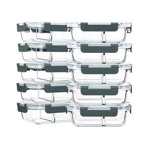 M MCIRCO 6-Pack,30 Oz Glass Meal Prep Containers 2 Compartments Airtight Lunch Bento Boxes with Lids, Glass Food Storage Containers, Microwave, Oven, Freezer, Dishwasher