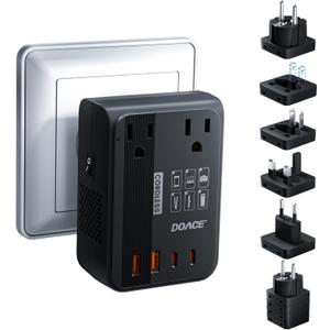 DOACE 350W Voltage Converter US to Europe - 220V to 110V Converter for European Travel, Power Converter Adapter Combo with PD Chargers for Hair Straightener Shaver Toothbrush CPAP Laptop Camera Phone (Black)