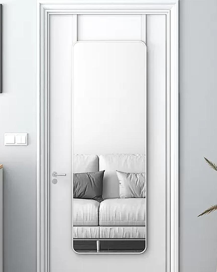 48"x 14" Door Mirror, Full Length Mirror Wall Mounted, Over The Door Full Body Hanging Rounded Corner-White