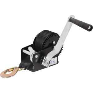 Hand Winch Boat Trailer Winch 800lbs Heavy Duty Hook with 16.4ft Polyester Strap, Two-Way Ratchet Manual Operated Winch for Trailers ATV UTV Boat Marine