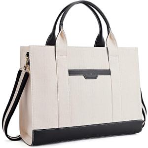 Missnine Tote Bag Canvas Laptop Bag 15.6 inch Briefcase for Women Large Capacity Handbag for Office, School, Travel (Classic Black)