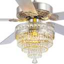 52" Silver Crystal Chandelier Ceiling Fans with Lights and Remote Control | Classical Design,6 Reversible Speeds,30W Quiet DC Motor,5 Wooden Blades,2*E12 LED Bulbs Included,for Living Room Bedroom