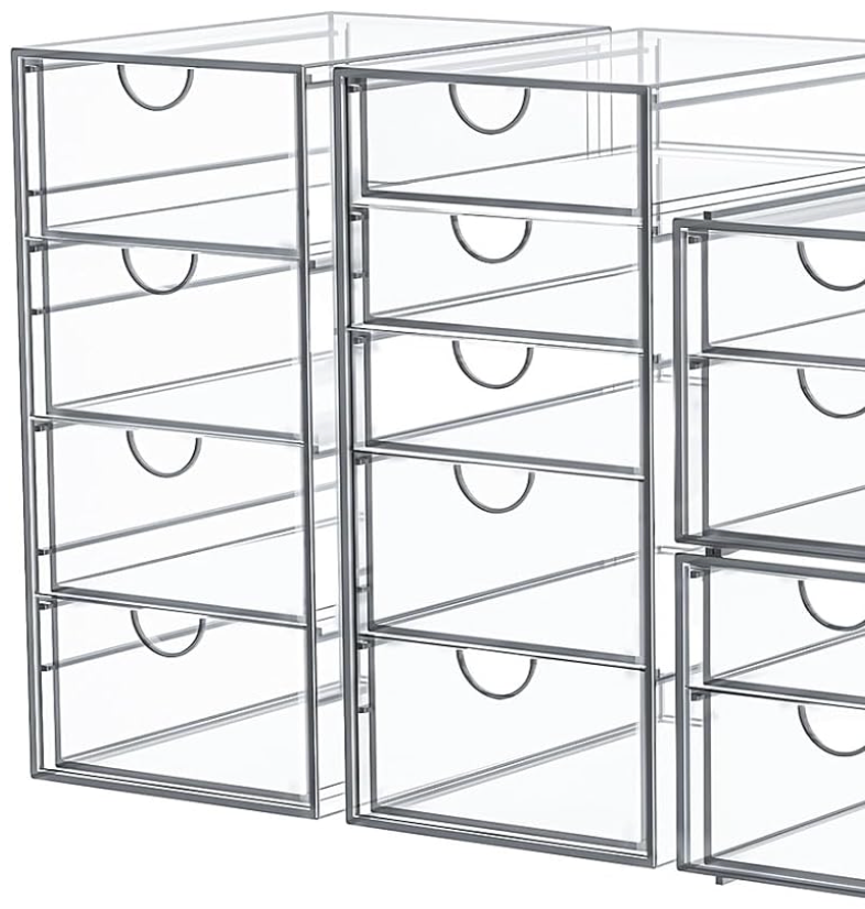 caktraie Makeup Organizer Storage With 9 Drawers, 2 Pcs Desktop Office Supplies, Desk Organizers, Clear Accessories, Dustproof Storage Drawer and for Make Up, Jewelry, Pen, Stationary