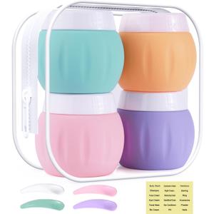 Travel Containers for Toiletries, GLAMFIELDS TSA Approved 1.7oz 50ml Travel Size Silicone Cream Jars BPA Free, Leak-proof Travel Essentials with Lid for Cosmetic Face Hand Body Cream Macaron (4 Pack)