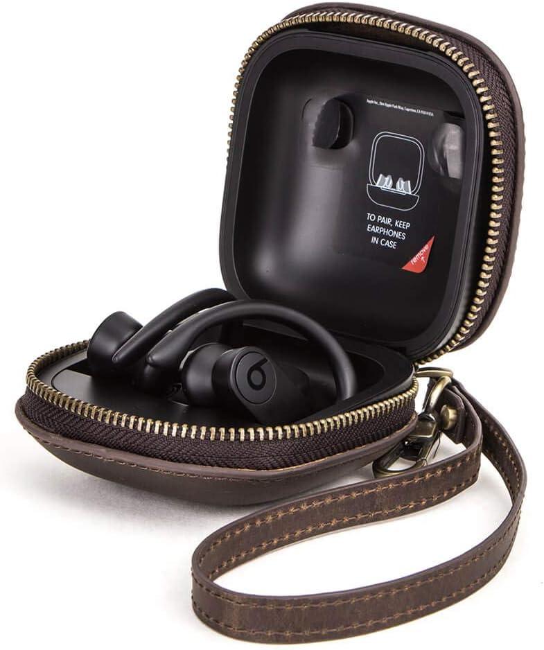 Hiram Powerbeats Pro Leather Case,Crazy Horse Leather Powerbeats Pro Case for Men and Women, Men's Leather Travel Case for Powerbeats Pro(Coffee)