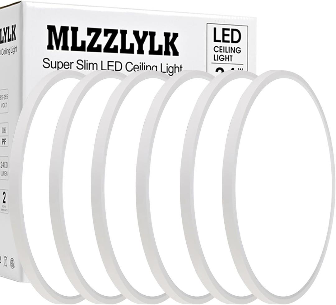 6PK 15.8 inch LED Flush Mount Ceiling Light Fixture,36W 3600LM,3000K/4000K/6000K CCT Selectable Super Slim LED Ceiling Light ,Close to Ceiling Round Flat Panel light for Bedroom, Kitchen, Hallway, White