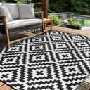 Outdoor Patio Plastic Straw Rug - 4x6 ft Outdoor Camping Rug Waterproof Reversible, Area Carpet Patios Clearance RV, Outside Porch Balcony Deck for Camper, Black & White
