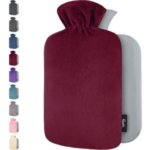 Qomfor Hot Water Bottle with Soft Fleece Cover - 1.8L Large - Premium Hot Water Bag for Pain Relief, Period Cramps, Cozy Nights, Bed Warmer, and Feet Warmer (Bordeaux) (Medium, Burgundy)