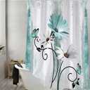 Rustic Farmhouse Shower Curtain, Farm Teal Daisy Floral Flowers and Butterfly on Country Wooden Shower Curtain for Bathroom, Turquoise Blue Bathroom Shower Curtains with 6PCS Hooks, 36X70IN
