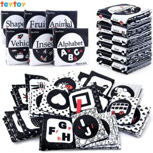 teytoy My First Soft Book, 6 PCS Nontoxic Fabric Cloth Activity Crinkle Black and White Books for Infants Boys and Girls Early Educational Toys Perfect for Baby Shower