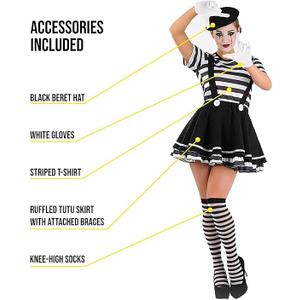 HGps8w Womens 4 Pcs Halloween Costume Suspenders A-Line Pleated Skirt Striped Top Thigh High Socks Gloves Cosplay Outfits M