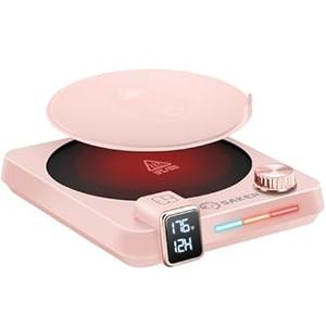 Saker Mug Warmer, Smart Candle Warmer with 9-Temp Settings with Temperature and Time Display, Auto Shut Off with Reservation Feature, Portable Coffee Cup Warmer for Desk(Pink)