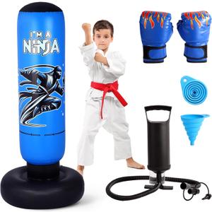 Onirii 66 Inch Kids Punching Bag Toy with Boxing Gloves | Larger Stable Updated Ninja Kids Inflatable Boxing Bag Set for Boys & Girls Age 5-12 for Taekwondo,MMA and Practicing Karate