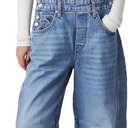 Ladyful Women's Denim Overall Casual Straight Wide Leg Bib Jeans Overall Adjustable Straps Denim Romper Stretch Jumpsuits (Large, Blue)