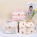 Quilted Makeup Bag,Large Cosmetics Bag Set,Cotton Coquette Floral Make up Pouch,Travel Toiletry Bag for Women (3pcs, Park)