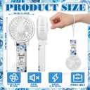 Tuanse 50 Pcs Blue Floral Wedding Fans for Guests Bulk 180 Foldable Mini Portable Handheld Battery Thank You Fan with Hanging Rope for Bridal Shower Birthday Wedding Favors Summer Camping
