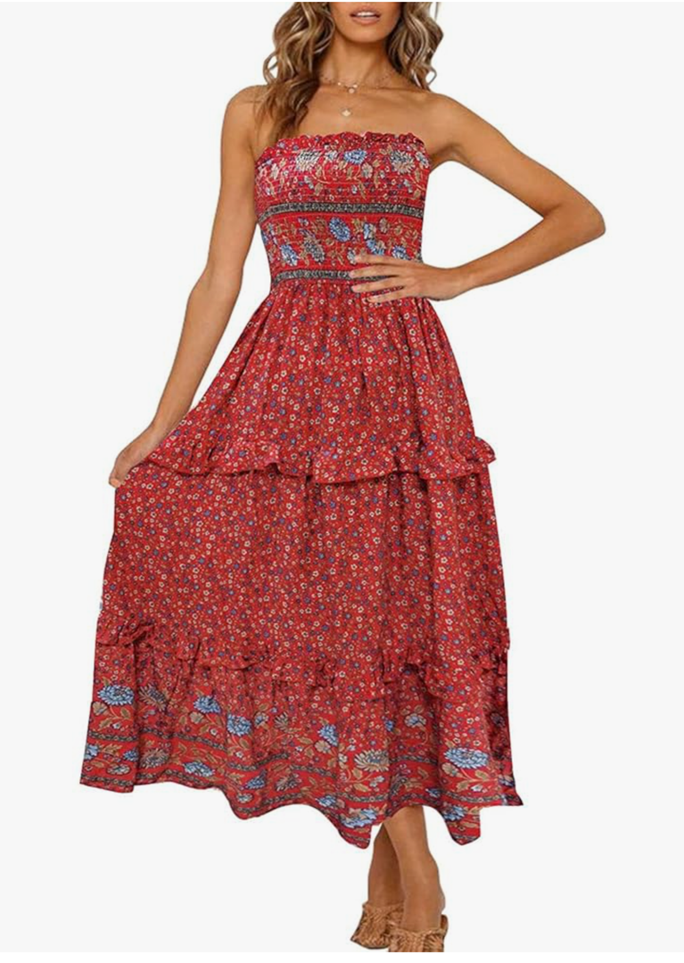 ZESICA Women's Summer Strapless Dress Off Shoulder Sleeveless High Waist Solid Color Beach Long Dresses, XXL