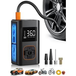 Tire Inflator Portable Air Compressor, 8000mAh Cordless Air Pump for Car Tires, 150 PSI Electric Bike Tire Pump with LED Light and Digital Pressure Gauge for Motorcycle, Auto, Ball, Bicycle