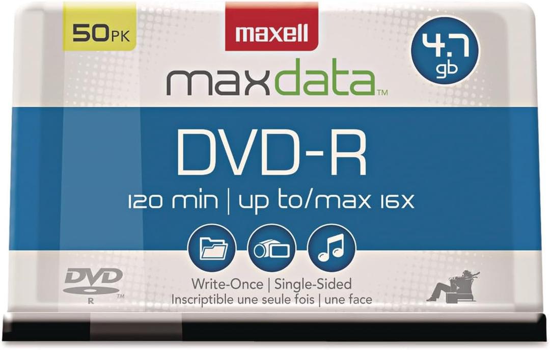 Maxell 638011 DVD-R Discs, 4.7Gb, 16X, Spindle, Gold, 50/Pack