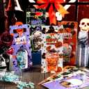 Sunnychicc 25 Pcs Halloween Disposable Cups with Lids 12oz Pumpkin Cup Cartoon Printed Party Tumbler for Treat Candy Halloween Party Favors Supplies Props