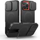 SURITCH for iPhone 16 Pro Max Case with Magnetic Camera Slide Cover and Adjustable Kickstand, Compatible with MagSafe, Shockproof Bumper Case Slim Protective Cover 6.9 Inch, Black