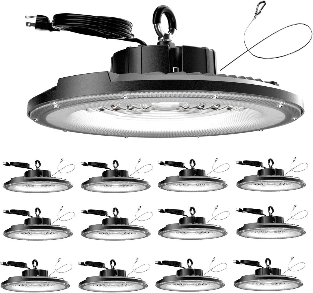 UFO LED High Bay Light 200W 12 Pack 5000K 30000LM High Bay LED Shop Light with Plug Alternative to 800W MH/HPS for Warehouse Garage Workshop, AC100-277V
